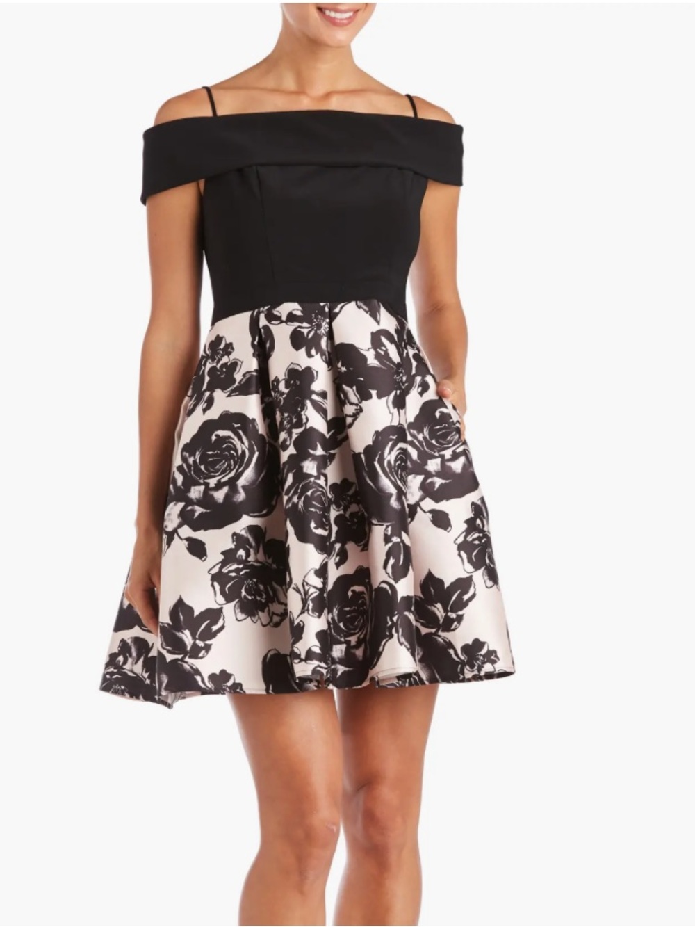 Morgan & Co. Black Off-Shoulder Floral Fit & Flare Dress